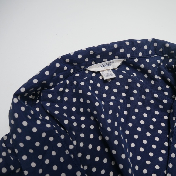 Land's End Canvas Silk Polkadot Dress Blue White - Picture 2 of 5